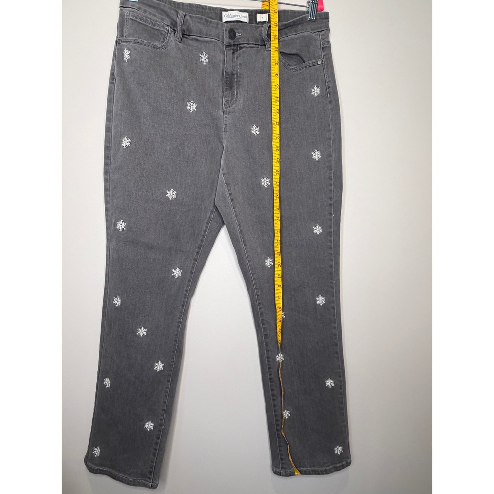 Coldwater Creek Gray Jeans Snowflake Holiday Embroidered Straight Leg 14 - Picture 7 of 7